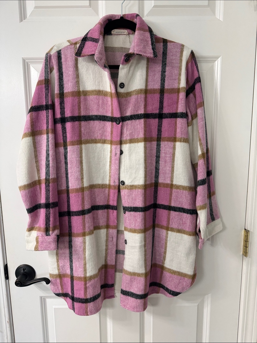 ADORA Pink & White Plaid Button-Down Shirt Jacket